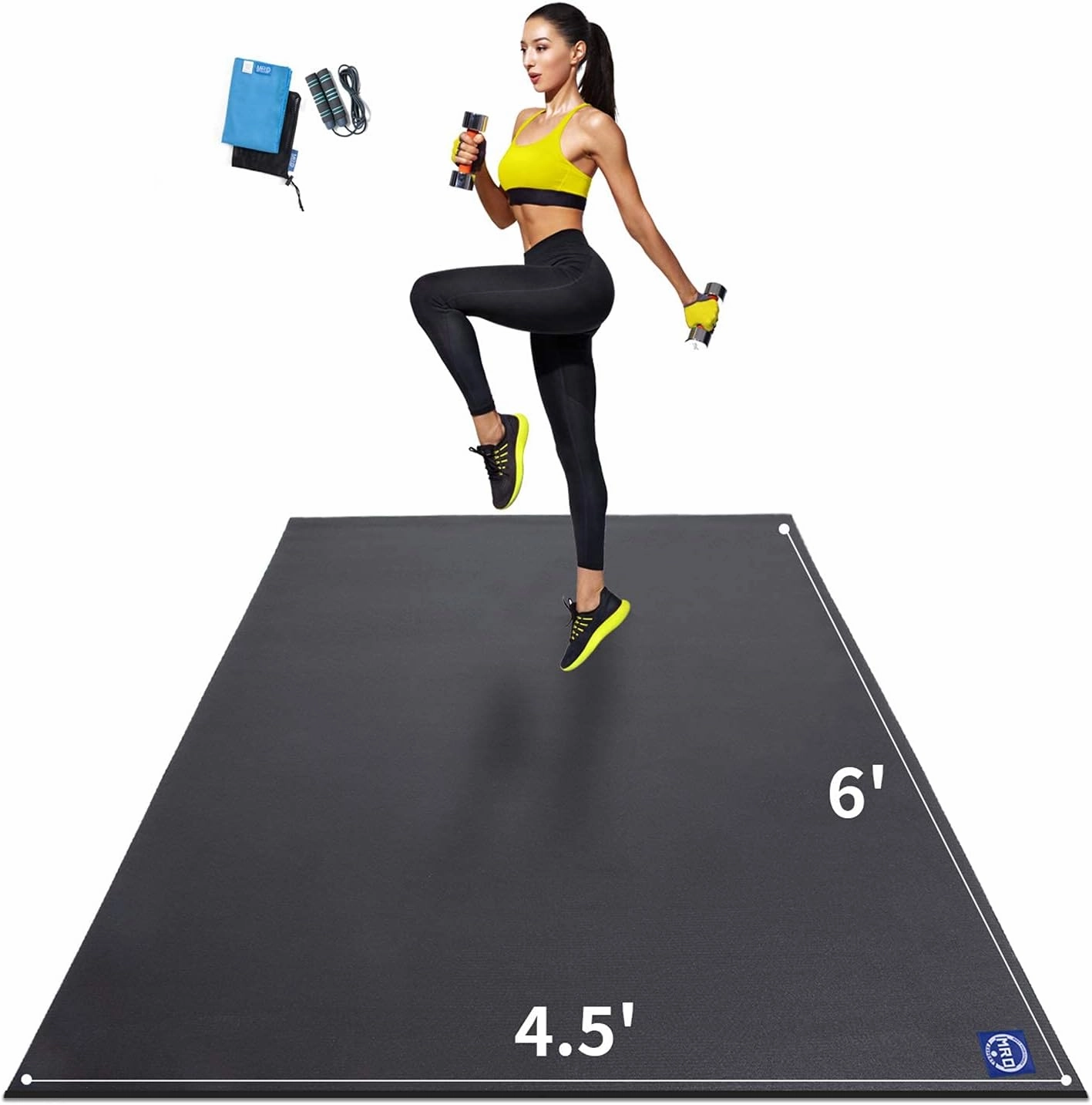 MRO Extra Large Exercise Mat For Home Gym, 8'x4.5'/7'x4.5'/6'x4.5'(7mm) Workout Mats for Gym Flooring, Non-Slip, Extra Thick Durable Cardio Mat, Ideal for Plyo, Weights, MMA, Jump Rope -Shoe Friendly