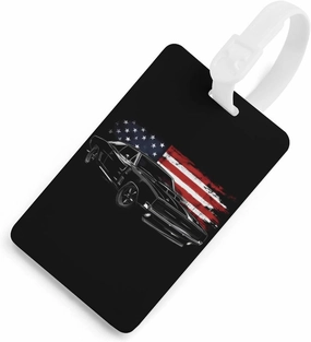 Muscle Car U.S.A. Flag Funny Luggage Tag Name ID Identify Suitcase Tags for Travel Bag Baggage Easy Identification