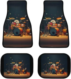 Music Drum Guitar 4-Piece Car Mat Set All Weather Car Floor Mats Decorative Universal Car Mats