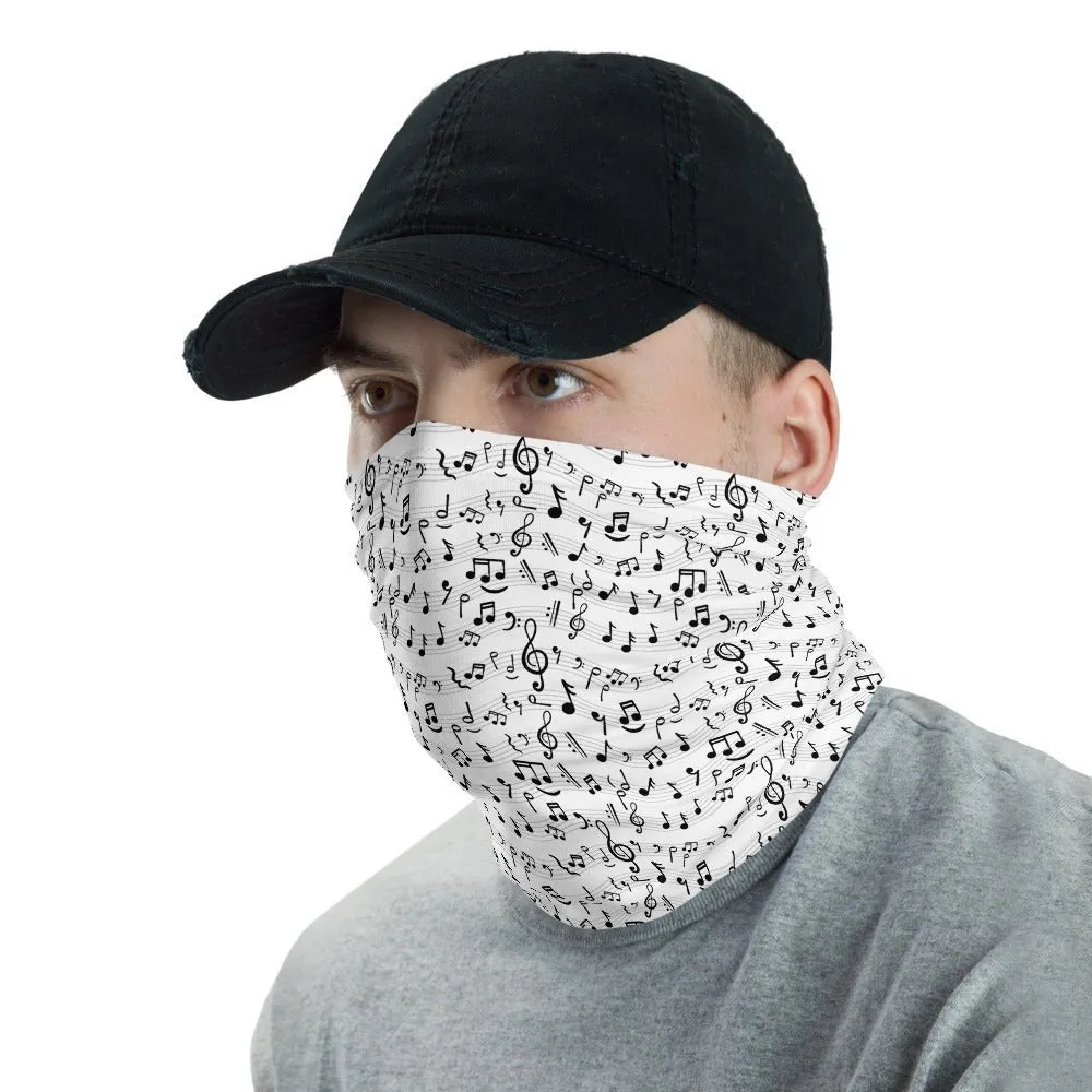 Music Notes Neck Gaiter White