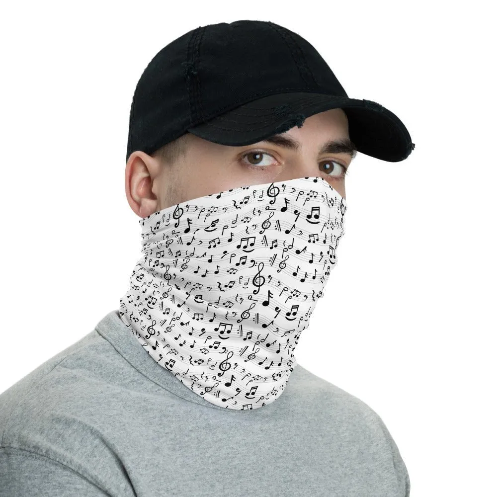 Music Notes Neck Gaiter White