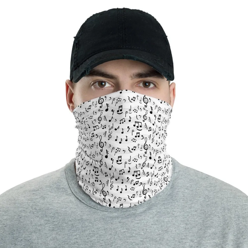 Music Notes Neck Gaiter White