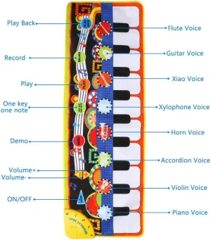 Musical Piano Mat, Keyboard Dance Blanket with 19 Keys, 8 Instruments, Built-in Speaker, Recorder and Playback for Kids, Girls, Boys, 43.3" x 14.2"