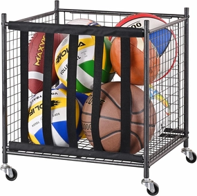 Mythinglogic Rolling Sports Ball Storage Cart, Sports Lockable Ball Storage Locker with Elastic Straps, Stackable Ball Cage for Garage Storage Garage Organizer (1 Set)