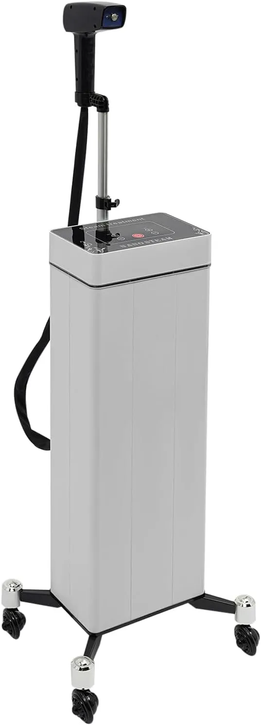 Nano Hair Steamer with Removable Nozzle, Standing Professional Micro Mist Hair Processor with Rolling Wheels, 1200W Multifunctional Nano Hair Steamer Machine for Hair Care (Black)