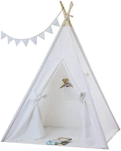Natural Canvas Teepee From Canada With Poles, Rollup Window, Flags and Carry Bag,Teepee, Kid Teepee Tent, Play Tent