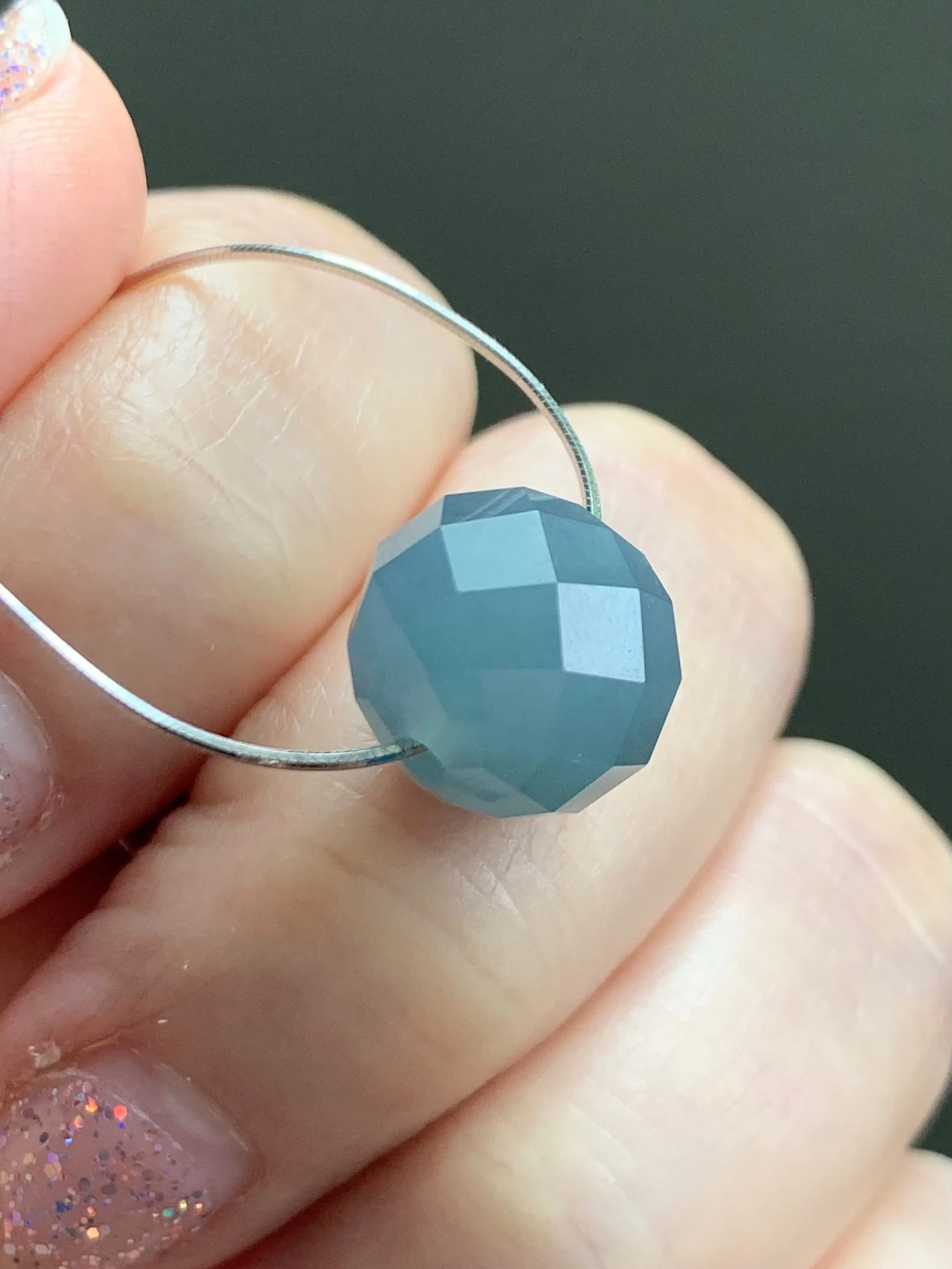 Natural Guatemalan Icy Translucent Light Dusty Blue Jadeite Faceted Drum Bead Pendant Sterling Silver Chain 17.5” adjustable 天然冰危淡蓝翡翠切割面鼓珠项链
