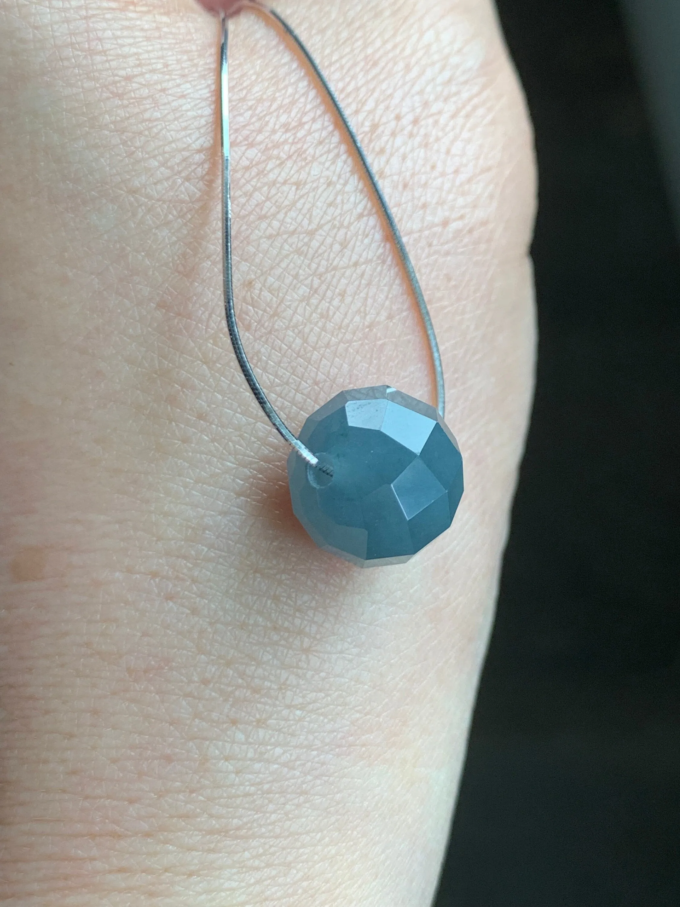 Natural Guatemalan Icy Translucent Light Dusty Blue Jadeite Faceted Drum Bead Pendant Sterling Silver Chain 17.5” adjustable 天然冰危淡蓝翡翠切割面鼓珠项链
