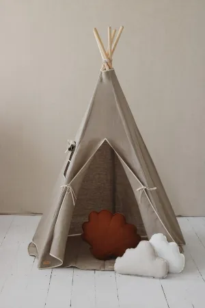 “Natural Linen” Teepee Tent and Leaf Mat Set