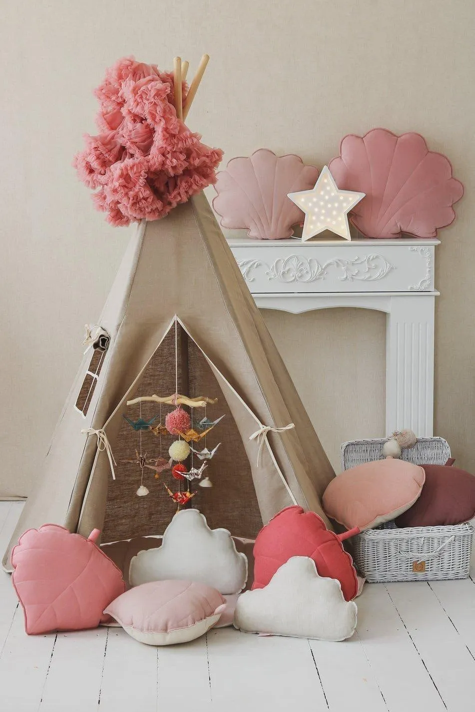 “Natural Linen” Teepee Tent and Leaf Mat Set