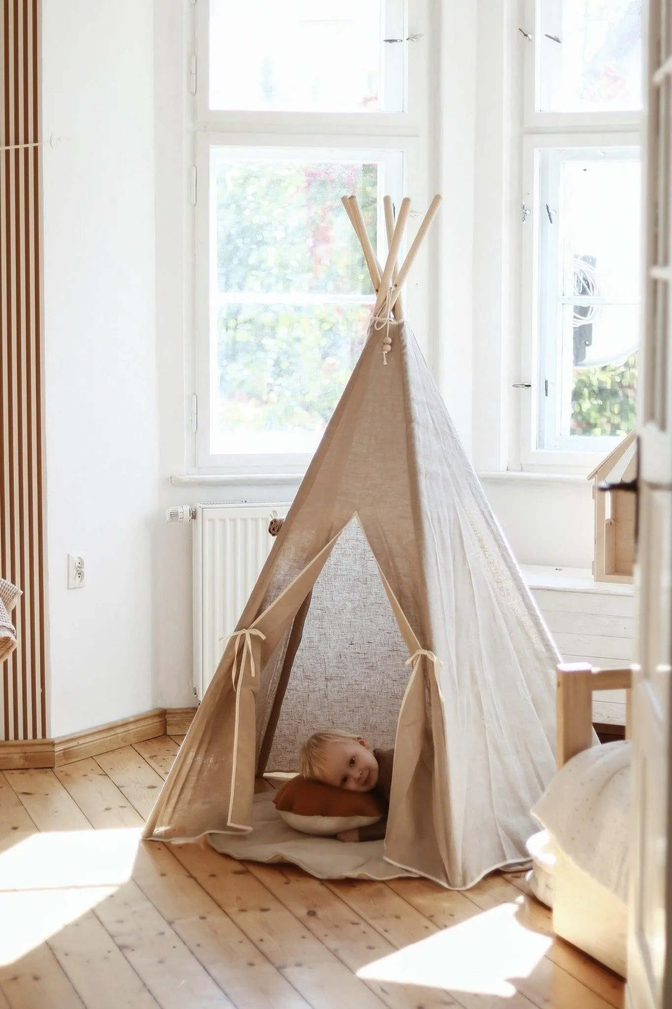 “Natural Linen” Teepee Tent and Leaf Mat Set