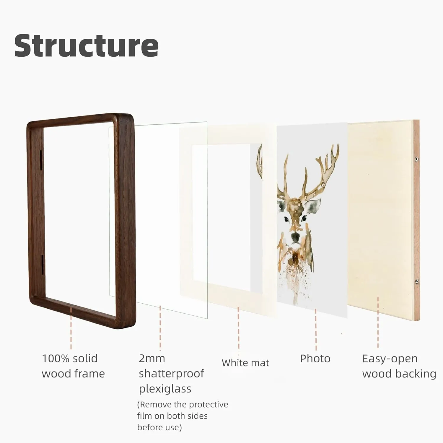 Natural Solid Wood 11x14 Picture Frame with 8.5x11 Mat,Real Walnut Wood Photo Frames 11 by 14 for Tabletop Gallery Wall Hanging