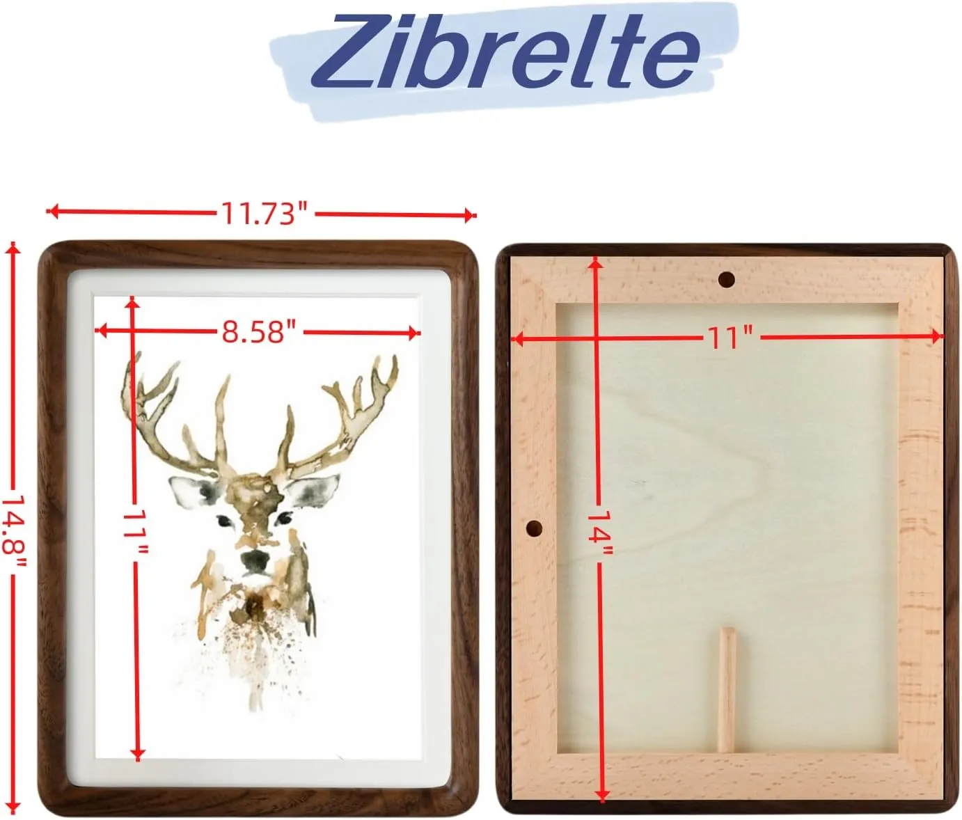 Natural Solid Wood 11x14 Picture Frame with 8.5x11 Mat,Real Walnut Wood Photo Frames 11 by 14 for Tabletop Gallery Wall Hanging