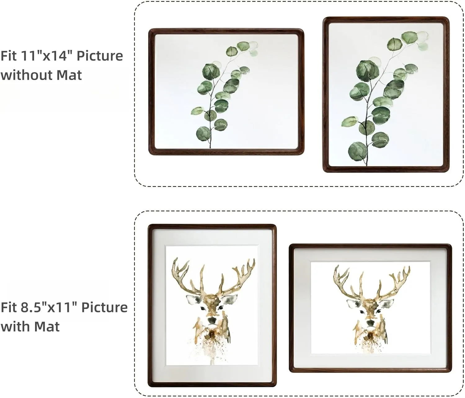 Natural Solid Wood 11x14 Picture Frame with 8.5x11 Mat,Real Walnut Wood Photo Frames 11 by 14 for Tabletop Gallery Wall Hanging