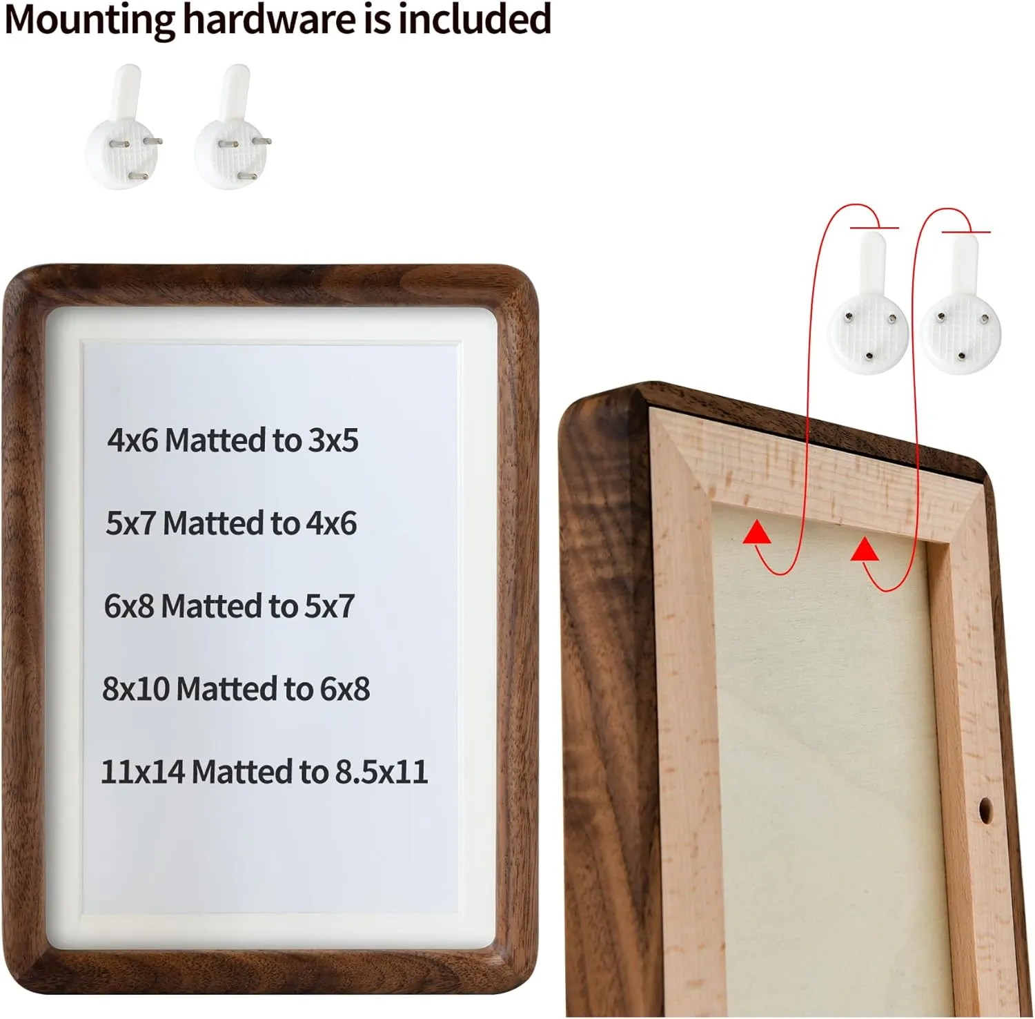 Natural Solid Wood 11x14 Picture Frame with 8.5x11 Mat,Real Walnut Wood Photo Frames 11 by 14 for Tabletop Gallery Wall Hanging