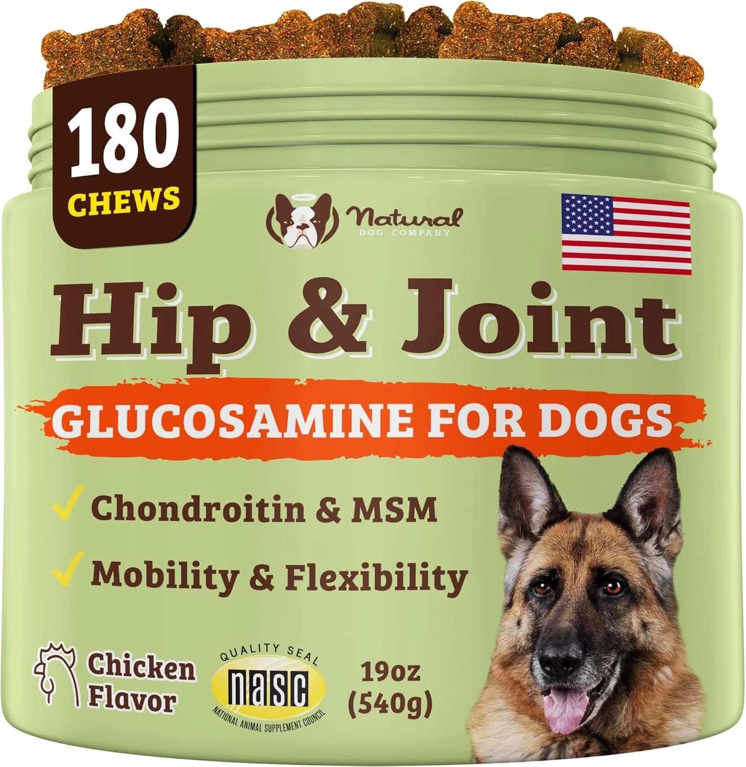 Natural Dog Company Hip & Joint Chews for Dogs with Glucosamine for Dogs   Chondroitin, MSM & Turmeric, Supports Mobility & Reduces Discomfort, Stiffness, Natural Pain Relief Joint Supplement. 180 Ct