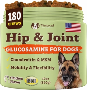 Natural Dog Company Hip & Joint Chews for Dogs with Glucosamine for Dogs   Chondroitin, MSM & Turmeric, Supports Mobility & Reduces Discomfort, Stiffness, Natural Pain Relief Joint Supplement. 180 Ct