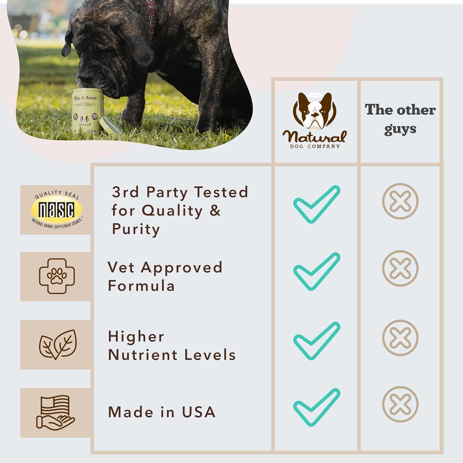 Natural Dog Company Hip & Joint Chews for Dogs with Glucosamine for Dogs   Chondroitin, MSM & Turmeric, Supports Mobility & Reduces Discomfort, Stiffness, Natural Pain Relief Joint Supplement. 180 Ct