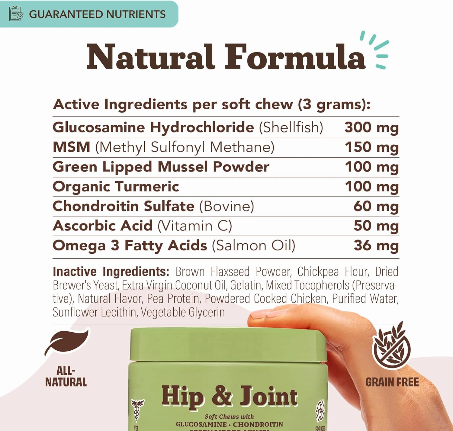 Natural Dog Company Hip & Joint Chews for Dogs with Glucosamine for Dogs   Chondroitin, MSM & Turmeric, Supports Mobility & Reduces Discomfort, Stiffness, Natural Pain Relief Joint Supplement. 180 Ct
