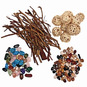 Natural Loose Parts Set of 4, Excellerations Loose Parts, Stones, Sticks and Wicker Balls for Sorting and Counting, upcycled Materials, Educational Toys for Kids