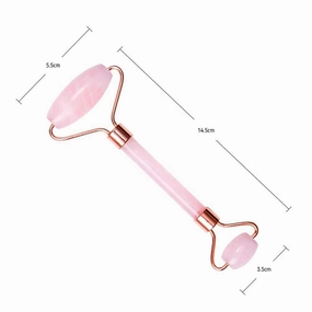 Natural Rose Quartz Jade Stone Roller Guasha Facial Eyes Neck Massage Tool