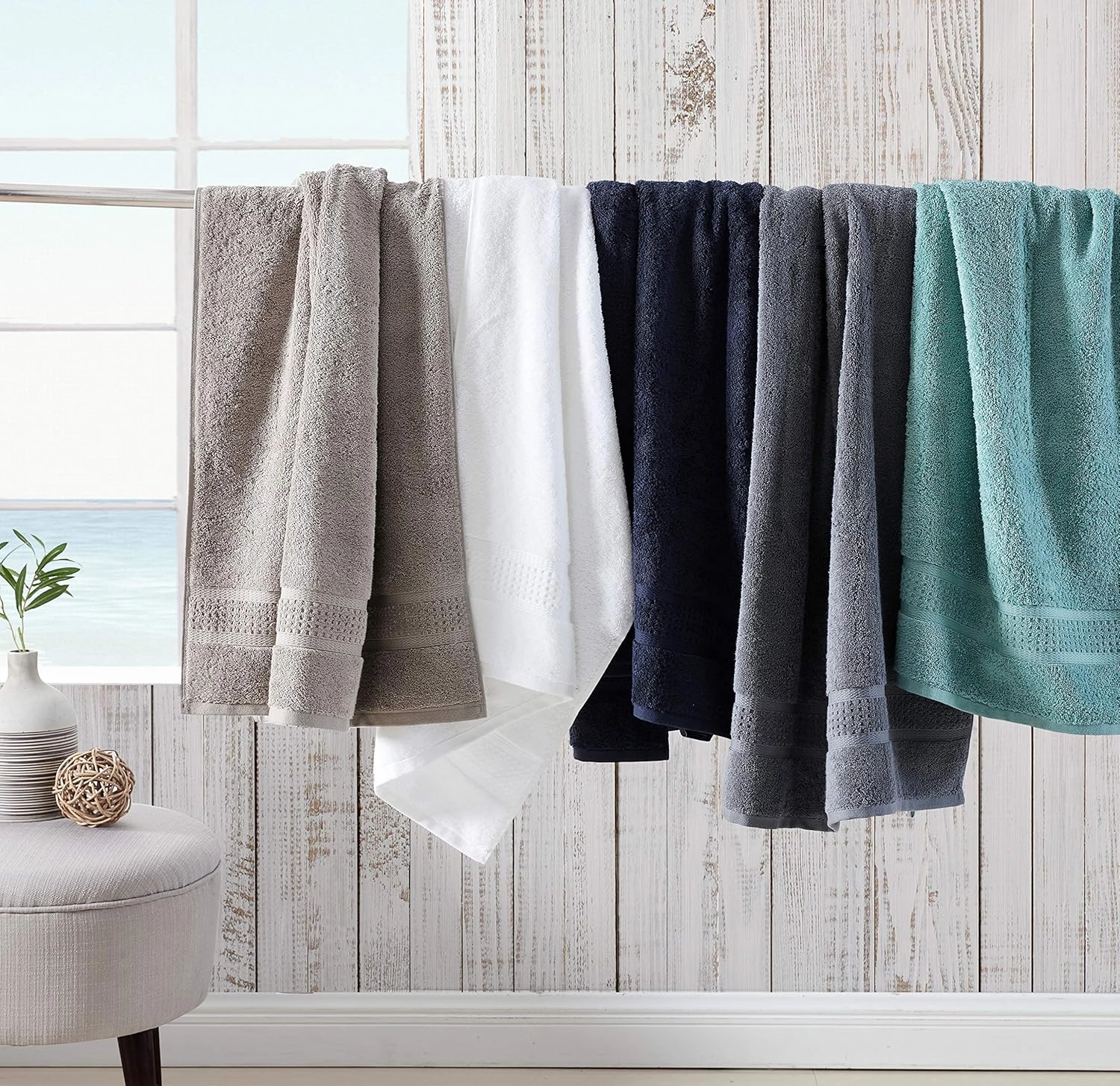 Nautica - Bath Towels, Fade Resistant Bathroom Essentials, Highlight Absorbent, Oeko-Tex Certified (Oceane Turquoise, 6-Piece)