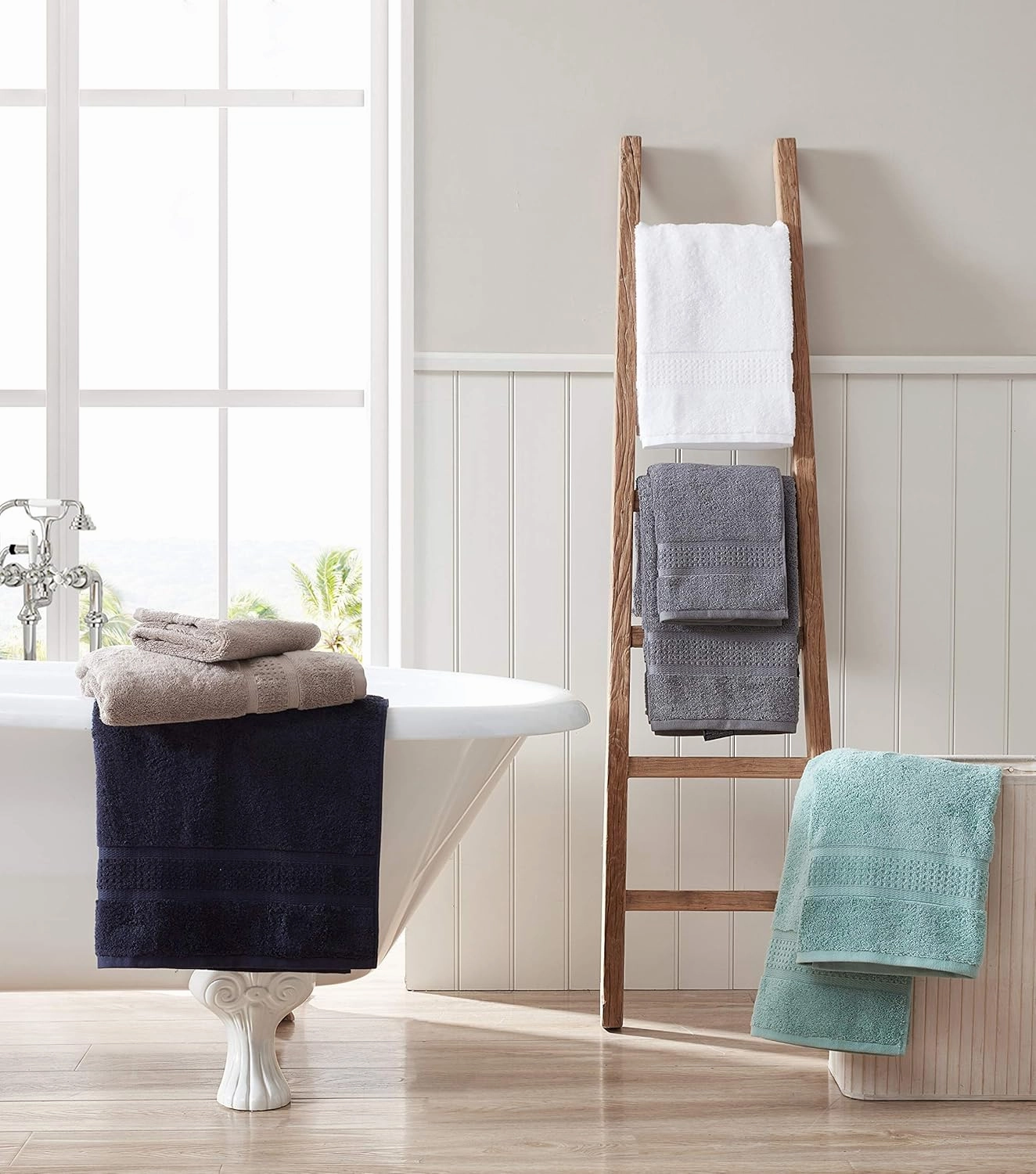 Nautica - Bath Towels, Fade Resistant Bathroom Essentials, Highlight Absorbent, Oeko-Tex Certified (Oceane Turquoise, 6-Piece)