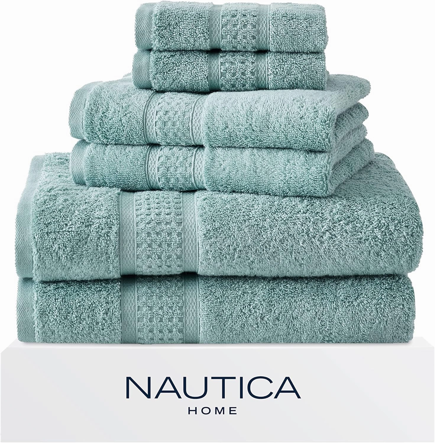 Nautica - Bath Towels, Fade Resistant Bathroom Essentials, Highlight Absorbent, Oeko-Tex Certified (Oceane Turquoise, 6-Piece)