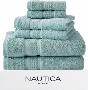 Nautica - Bath Towels, Fade Resistant Bathroom Essentials, Highlight Absorbent, Oeko-Tex Certified (Oceane Turquoise, 6-Piece)