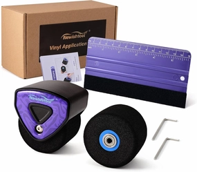 NEWISHTOOL Heat-Resistant Vinyl Application Tool, Aluminum Alloy Handle Sponge Seam Roller with Spare Foam and Felt Squeegee for Decal Vinyl Wrapping Over Rivets, Contours, Textured and Uneven Surface