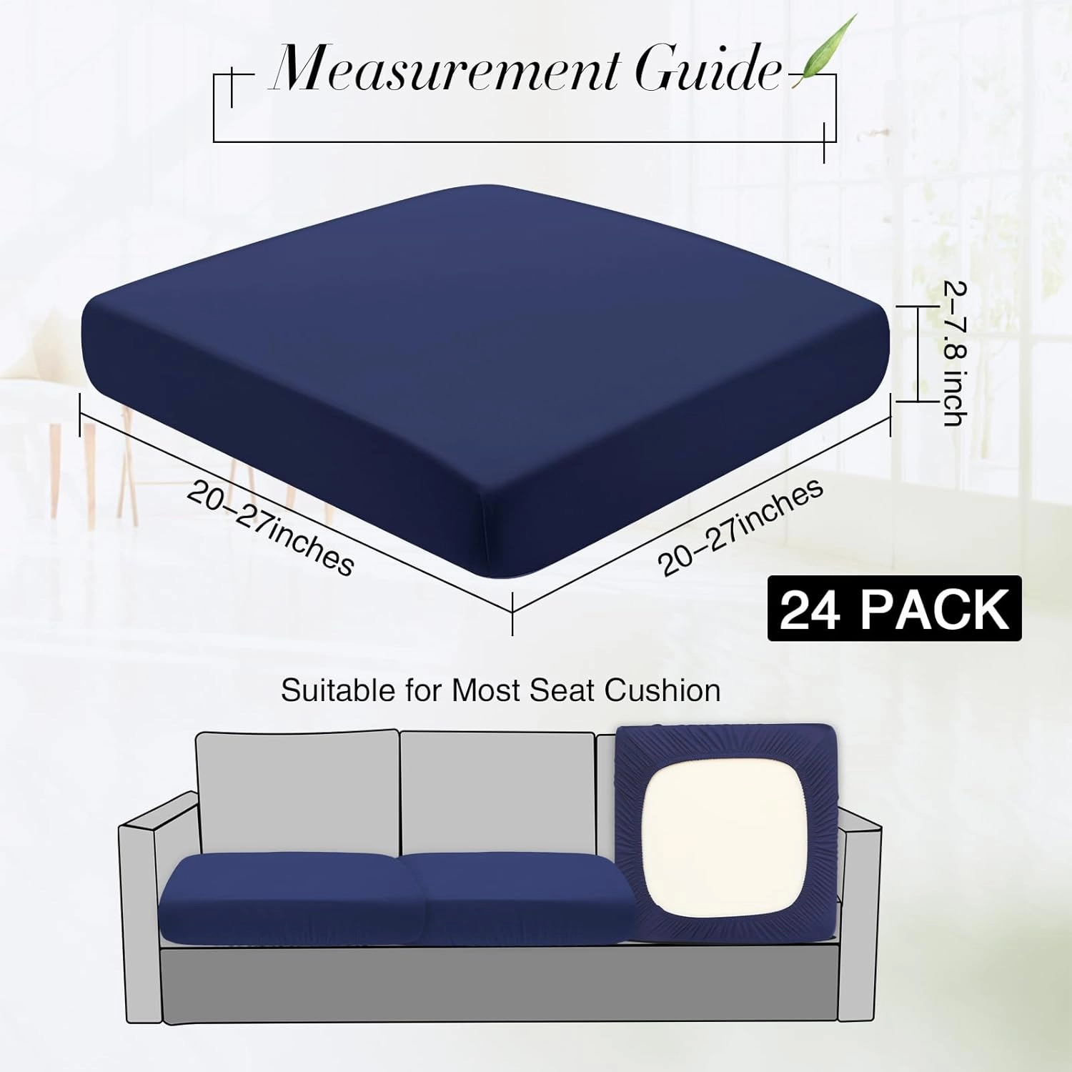 Newwiee 24 Pcs Patio Cushion Covers Stretch Sofa Outdoor Cushion Covers Replacement, Waterproof Couch Slipcover Sofa Seat Flexibility Furniture Protector, Washable (Navy Blue)