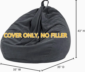Nobildonna 3 ft Bean Bag Chair Cover (No Filler) 35"×43" Large Stuffed Animal Storage Bean Bag Washable Big Beanbag Chair Cover Premium Corduroy Bean Bag Cover for Adults,Kids,Dark Grey 300L