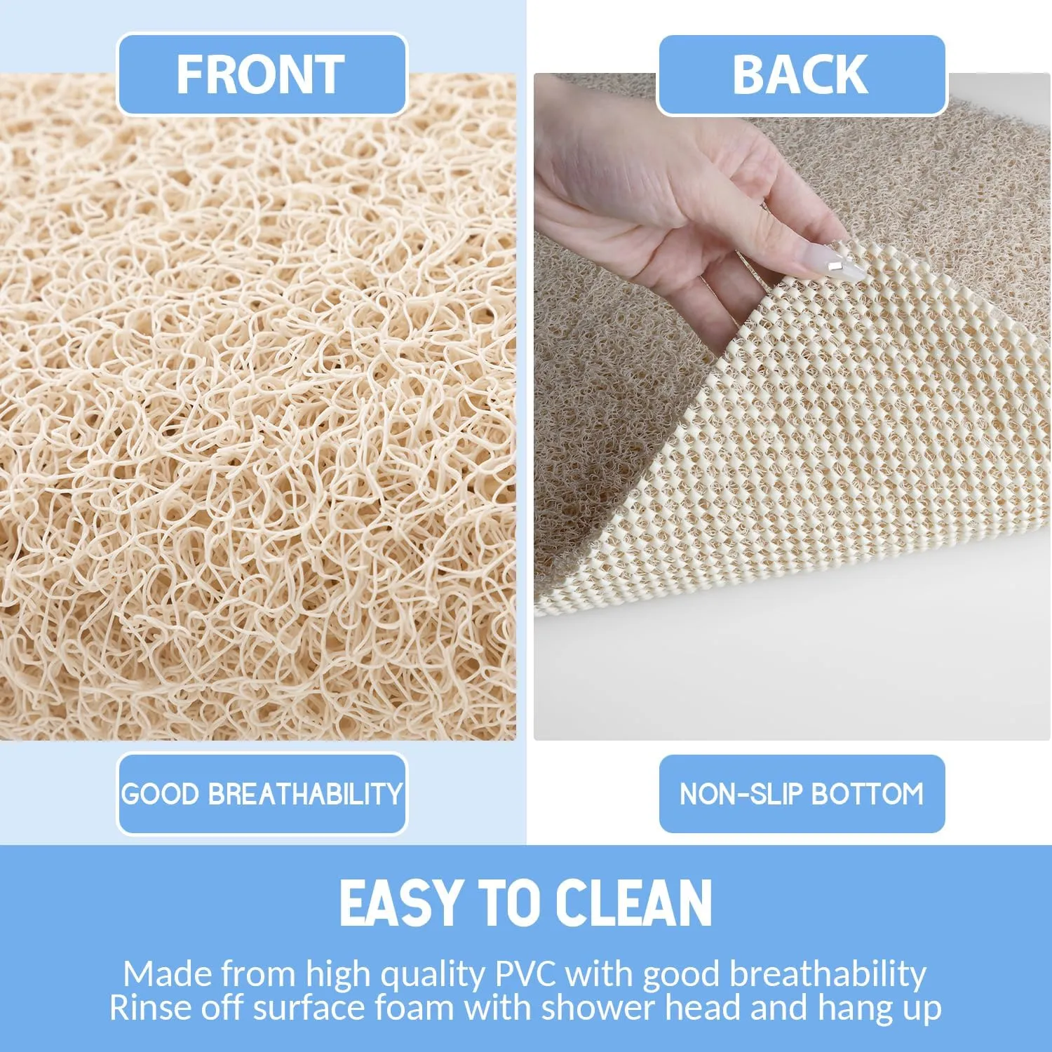Non Slip Bathtub Mat, Anti Slip Shower Mat, Fast Drying Bath Tub Mats, Foot Scrubber Mat, Anti Slip Mat for Tub, Floor,Bathroom, Home, Kitchen, Hotel (Beige 24x16 Inch)