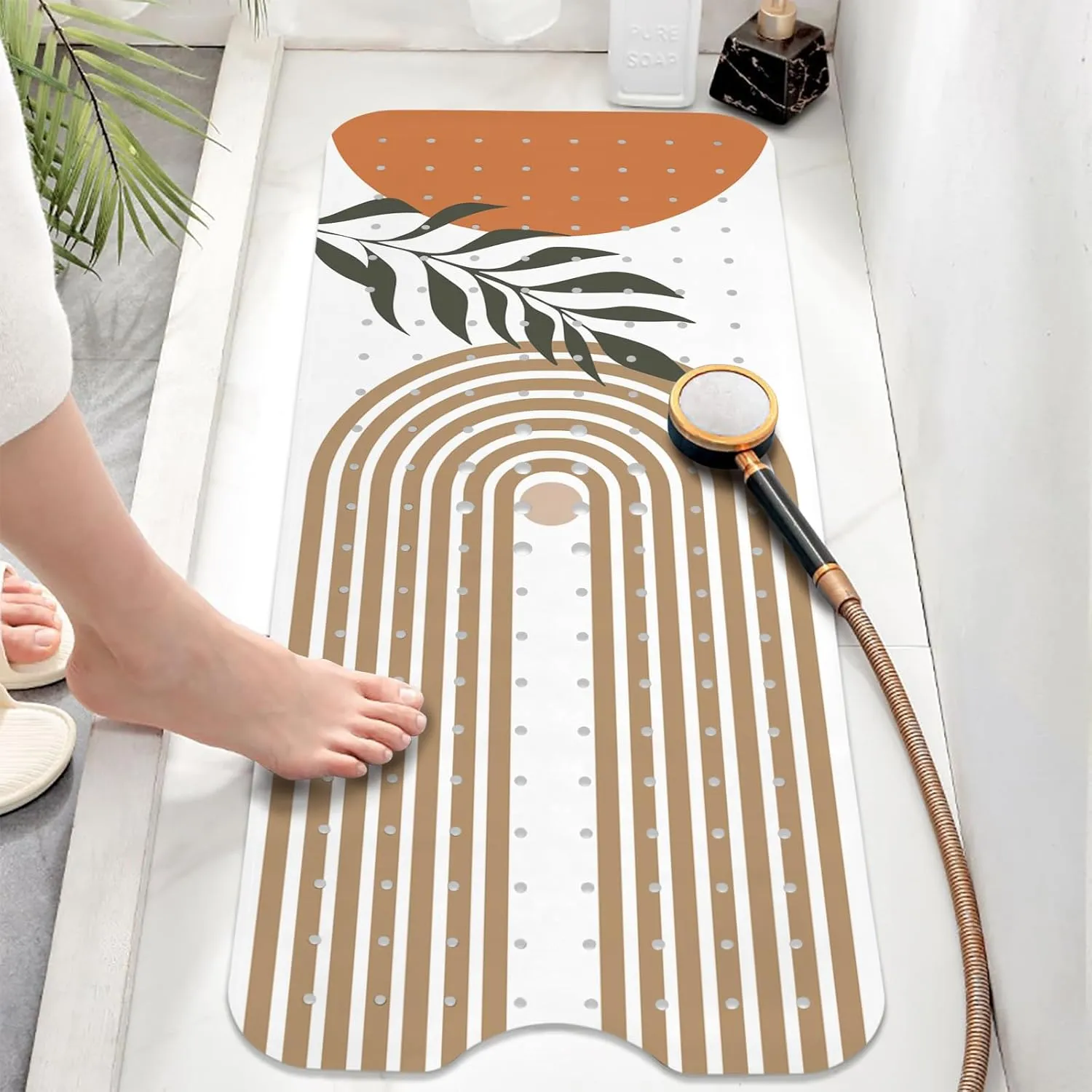 Non Slip Bathtub Mat, Bohemia Bath Mat for Tub, Extra Long Bathtub Mat Shower Mat with Suction Cups and Drain Holes for Elderly Kids Toddler Baby 40 X 16 Inch