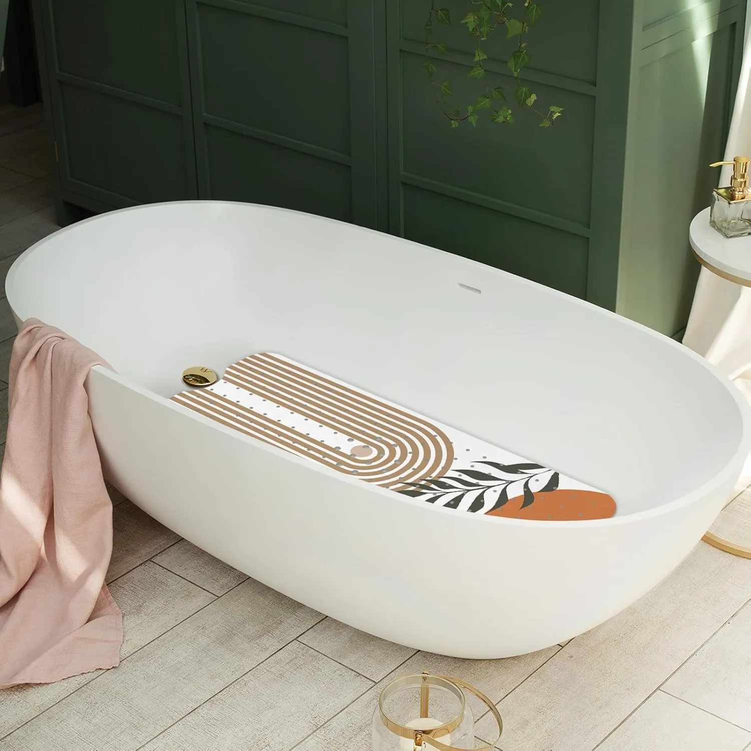 Non Slip Bathtub Mat, Bohemia Bath Mat for Tub, Extra Long Bathtub Mat Shower Mat with Suction Cups and Drain Holes for Elderly Kids Toddler Baby 40 X 16 Inch
