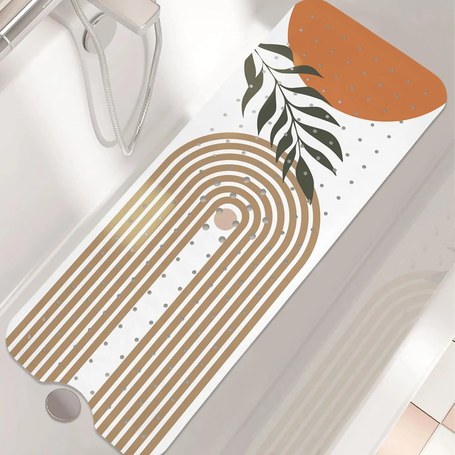 Non Slip Bathtub Mat, Bohemia Bath Mat for Tub, Extra Long Bathtub Mat Shower Mat with Suction Cups and Drain Holes for Elderly Kids Toddler Baby 40 X 16 Inch