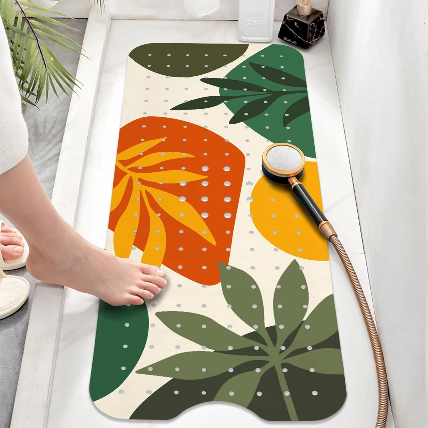 Non Slip Bathtub Mat, Bohemia Bath Mat for Tub, Extra Long Bathtub Mat Shower Mat with Suction Cups and Drain Holes for Elderly Kids Toddler Baby 40 X 16 Inch