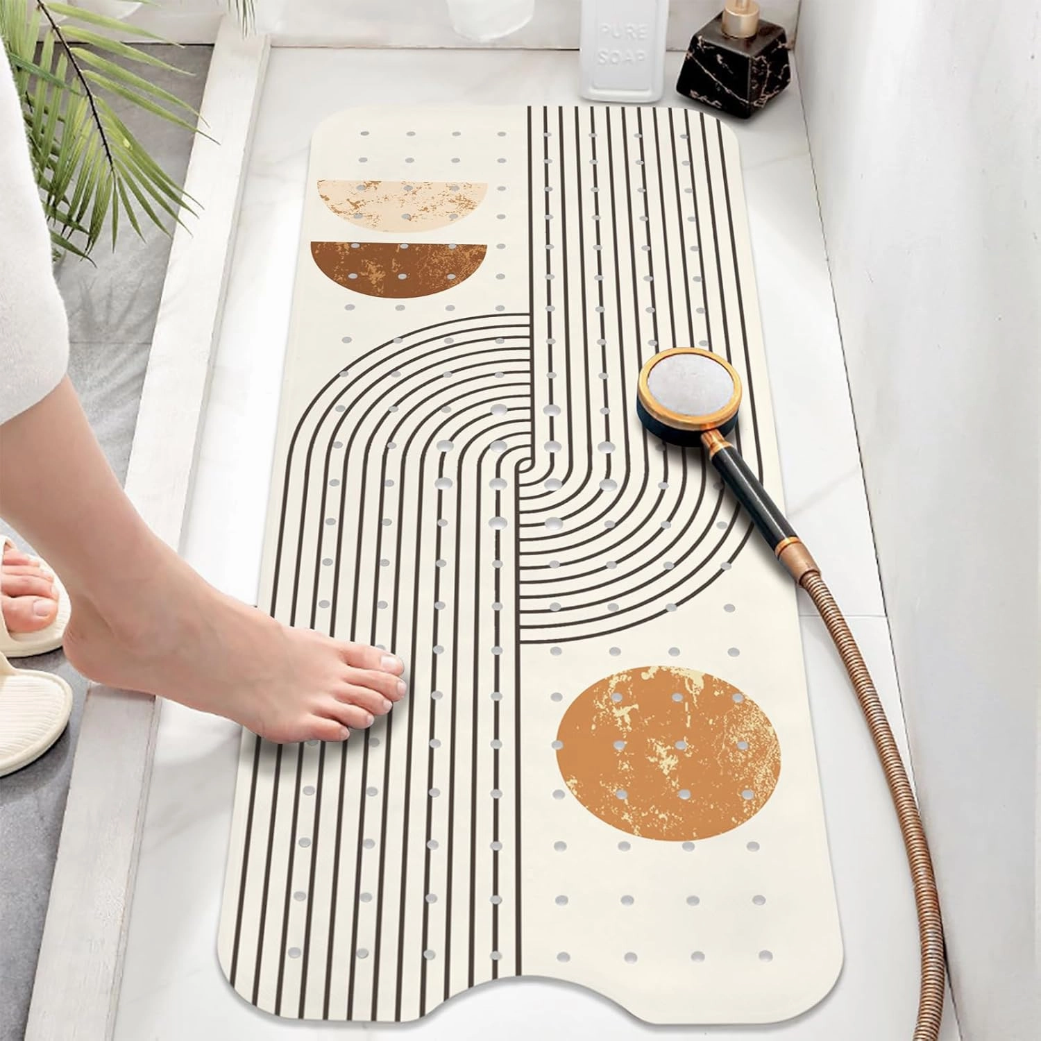 Non Slip Bathtub Mat, Bohemia Bath Mat for Tub, Extra Long Bathtub Mat Shower Mat with Suction Cups and Drain Holes for Elderly Kids Toddler Baby 40 X 16 Inch