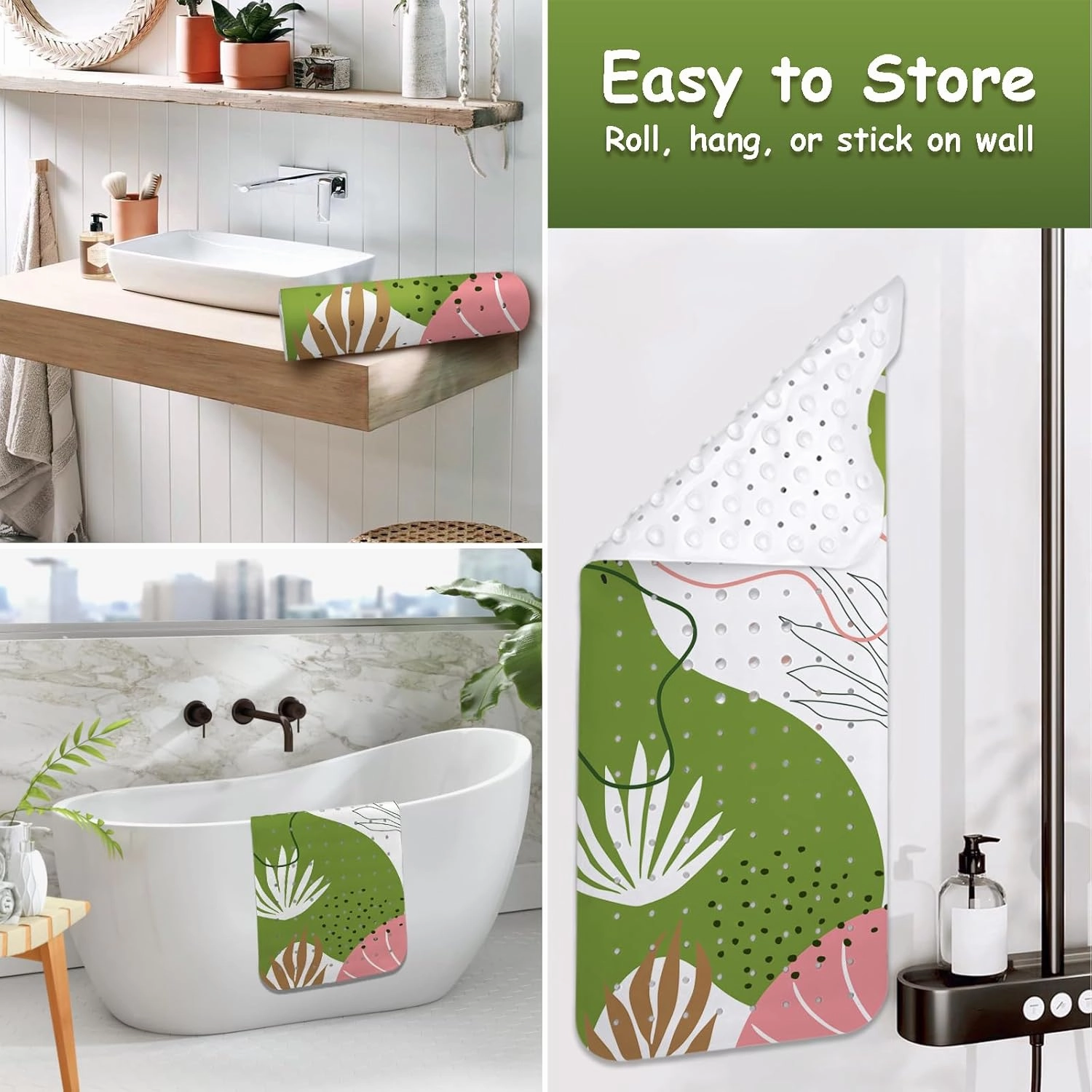 Non Slip Bathtub Mat, Bohemia Bath Mat for Tub, Extra Long Bathtub Mat Shower Mat with Suction Cups and Drain Holes for Elderly Kids Toddler Baby 40 X 16 Inch