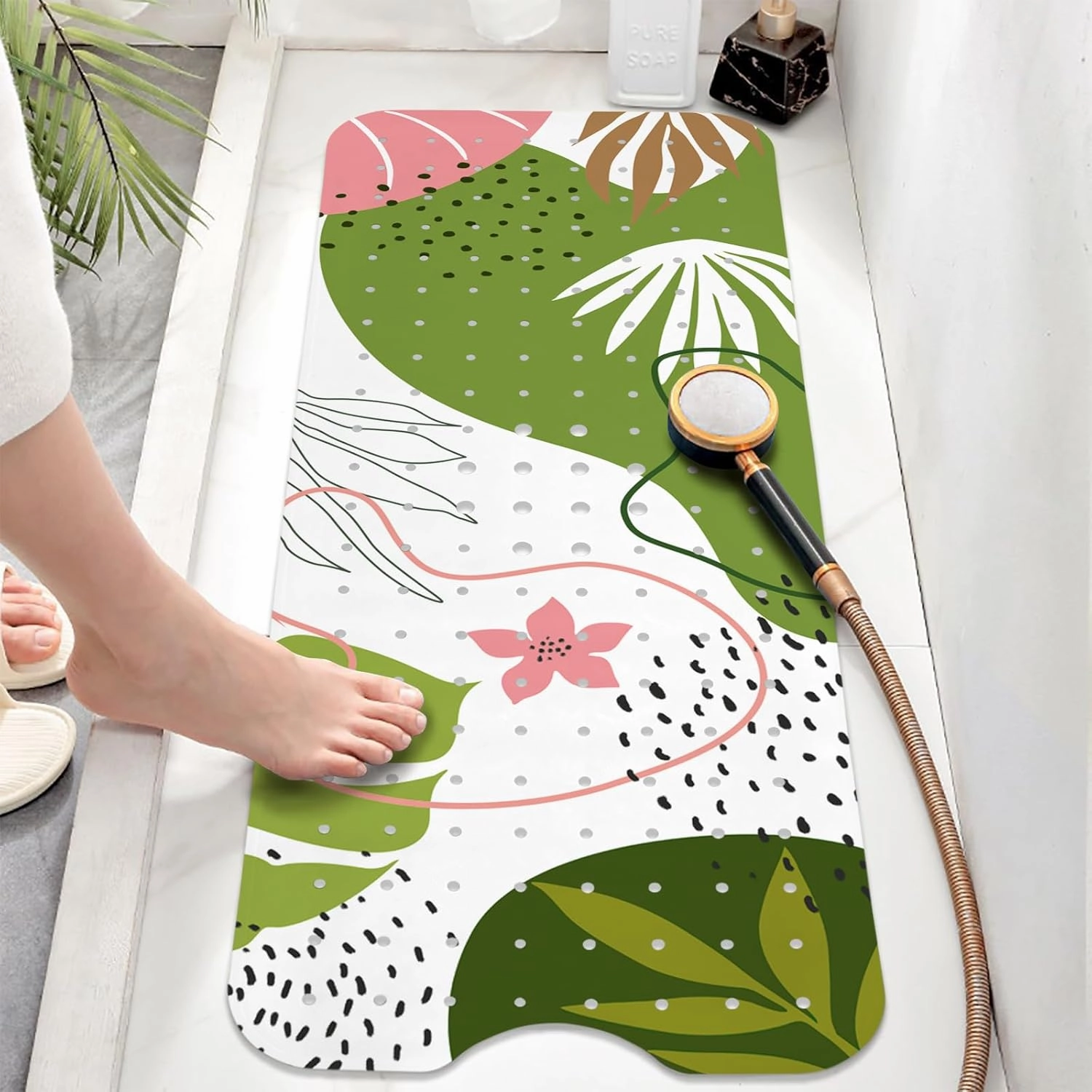 Non Slip Bathtub Mat, Bohemia Bath Mat for Tub, Extra Long Bathtub Mat Shower Mat with Suction Cups and Drain Holes for Elderly Kids Toddler Baby 40 X 16 Inch