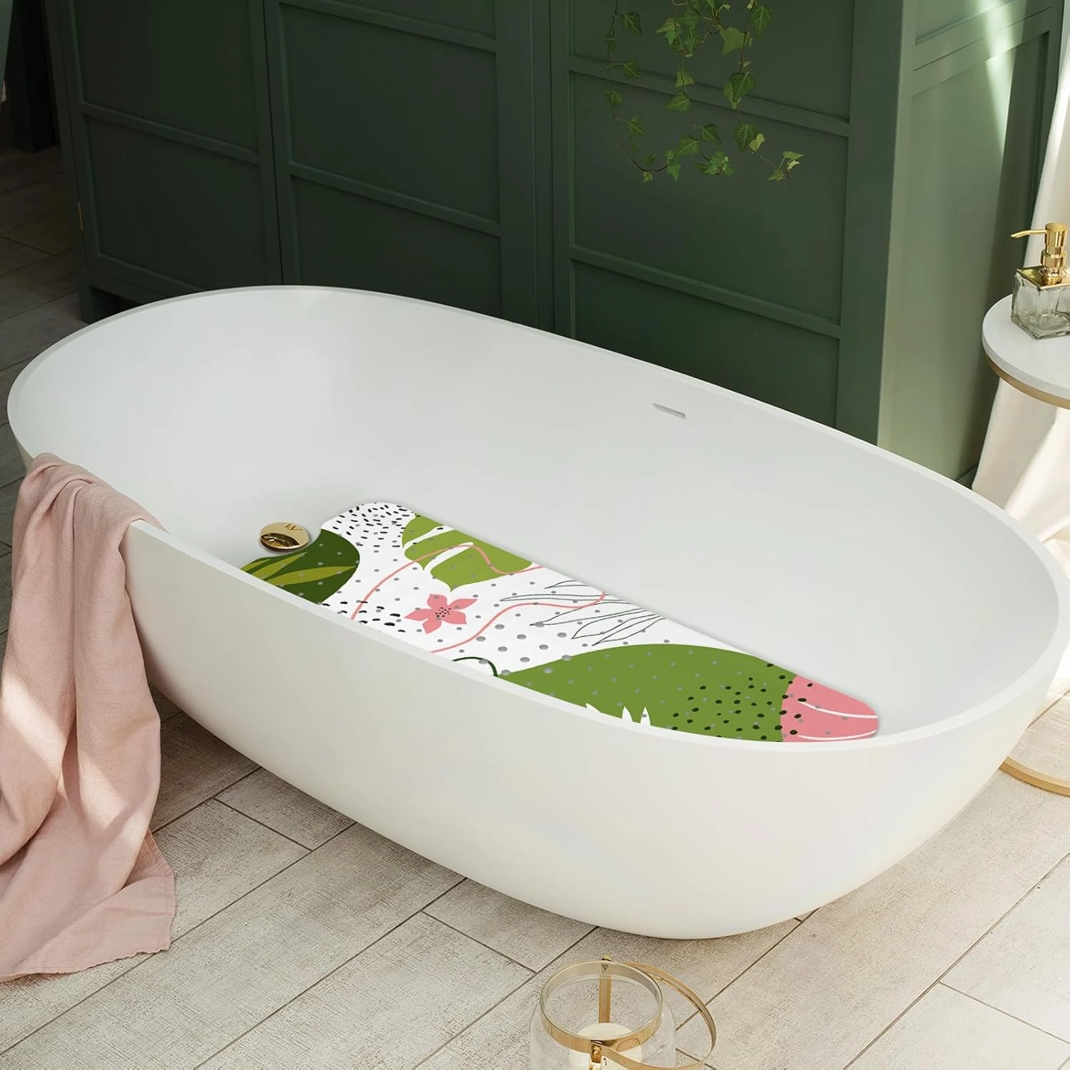Non Slip Bathtub Mat, Bohemia Bath Mat for Tub, Extra Long Bathtub Mat Shower Mat with Suction Cups and Drain Holes for Elderly Kids Toddler Baby 40 X 16 Inch