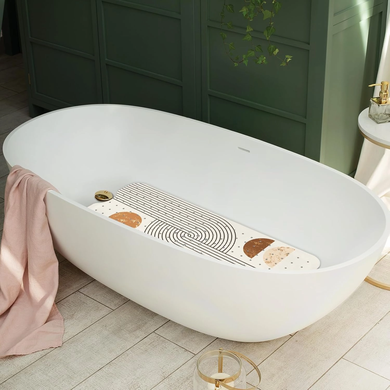 Non Slip Bathtub Mat, Bohemia Bath Mat for Tub, Extra Long Bathtub Mat Shower Mat with Suction Cups and Drain Holes for Elderly Kids Toddler Baby 40 X 16 Inch