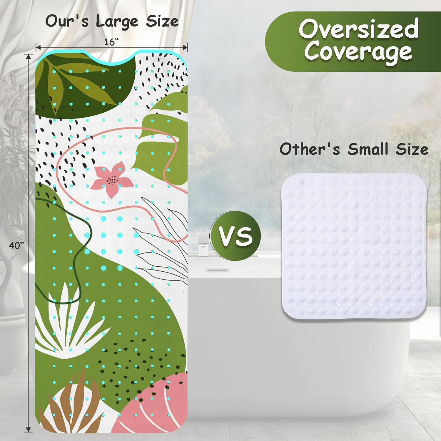 Non Slip Bathtub Mat, Bohemia Bath Mat for Tub, Extra Long Bathtub Mat Shower Mat with Suction Cups and Drain Holes for Elderly Kids Toddler Baby 40 X 16 Inch