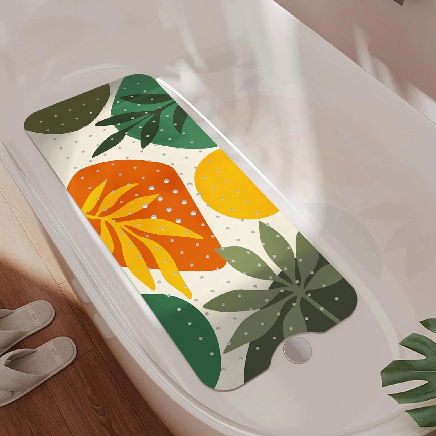 Non Slip Bathtub Mat, Bohemia Bath Mat for Tub, Extra Long Bathtub Mat Shower Mat with Suction Cups and Drain Holes for Elderly Kids Toddler Baby 40 X 16 Inch