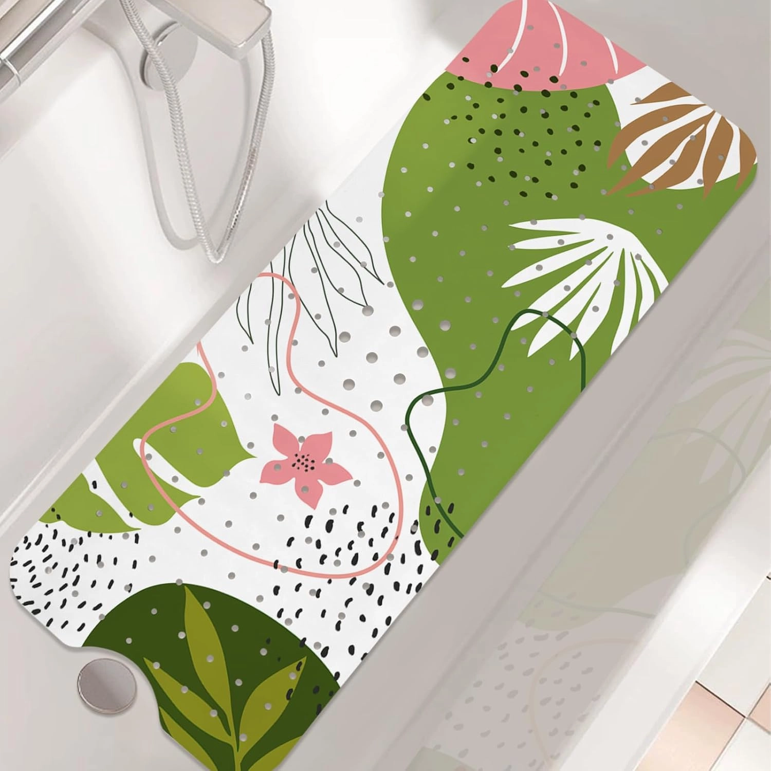 Non Slip Bathtub Mat, Bohemia Bath Mat for Tub, Extra Long Bathtub Mat Shower Mat with Suction Cups and Drain Holes for Elderly Kids Toddler Baby 40 X 16 Inch