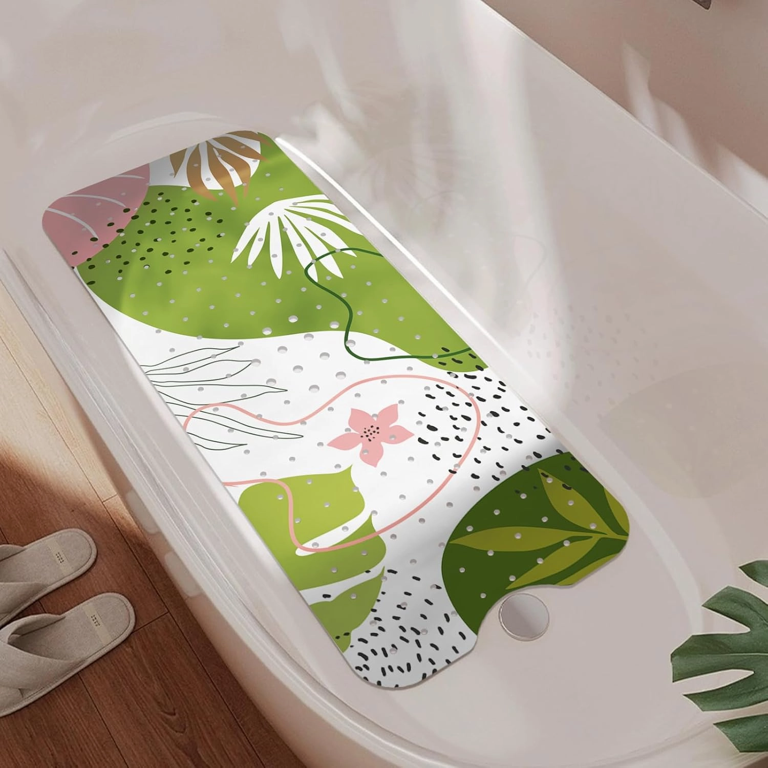 Non Slip Bathtub Mat, Bohemia Bath Mat for Tub, Extra Long Bathtub Mat Shower Mat with Suction Cups and Drain Holes for Elderly Kids Toddler Baby 40 X 16 Inch