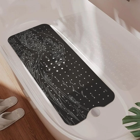 Non Slip Bathtub Mat, Flower Bath Mat for Tub, Extra Long Bathtub Mat Shower Mat with Suction Cups and Drain Holes for Elderly Kids Toddler Baby 40 X 16 Inch