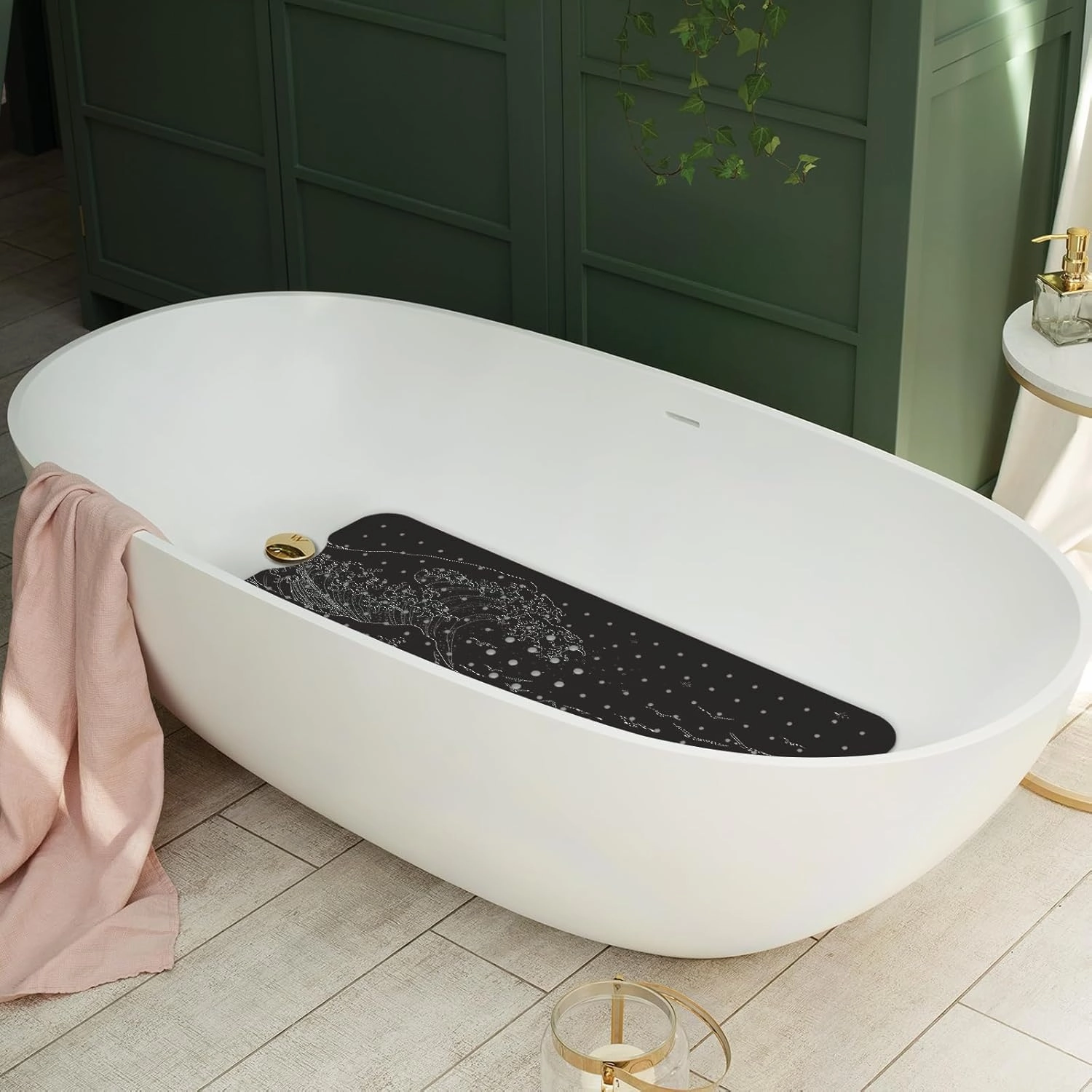 Non Slip Bathtub Mat, Flower Bath Mat for Tub, Extra Long Bathtub Mat Shower Mat with Suction Cups and Drain Holes for Elderly Kids Toddler Baby 40 X 16 Inch