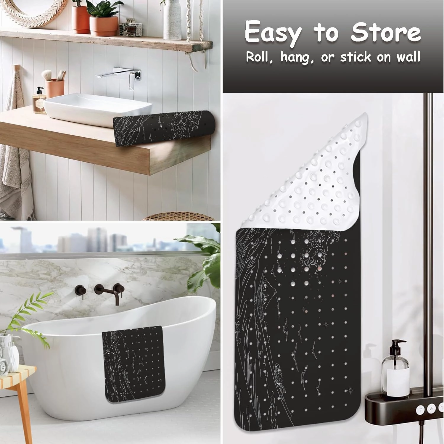 Non Slip Bathtub Mat, Flower Bath Mat for Tub, Extra Long Bathtub Mat Shower Mat with Suction Cups and Drain Holes for Elderly Kids Toddler Baby 40 X 16 Inch