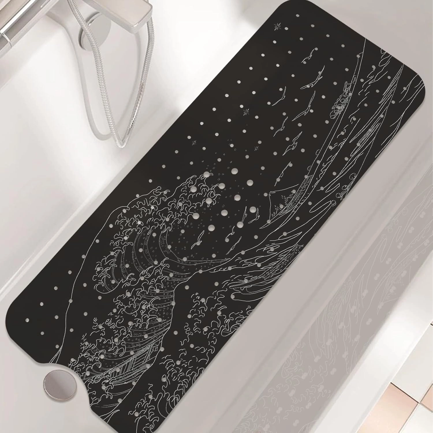 Non Slip Bathtub Mat, Flower Bath Mat for Tub, Extra Long Bathtub Mat Shower Mat with Suction Cups and Drain Holes for Elderly Kids Toddler Baby 40 X 16 Inch